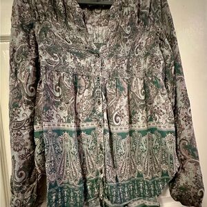 Knox Rose Green and Gray Paisley Blouse